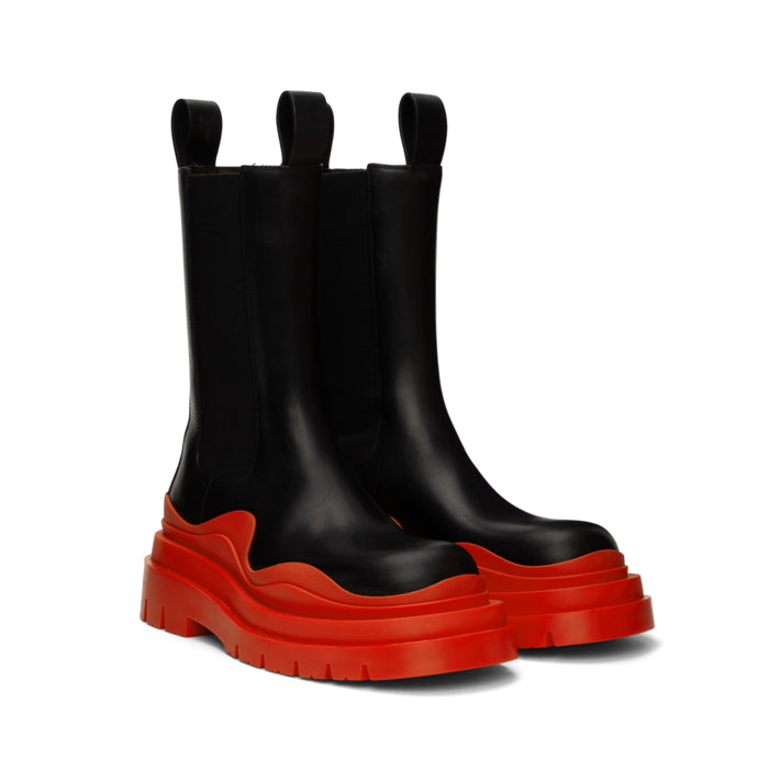 HEATHER BLACK/ RED ANKLE BOOTS