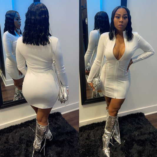 Ms. Nicki White Zip Dress