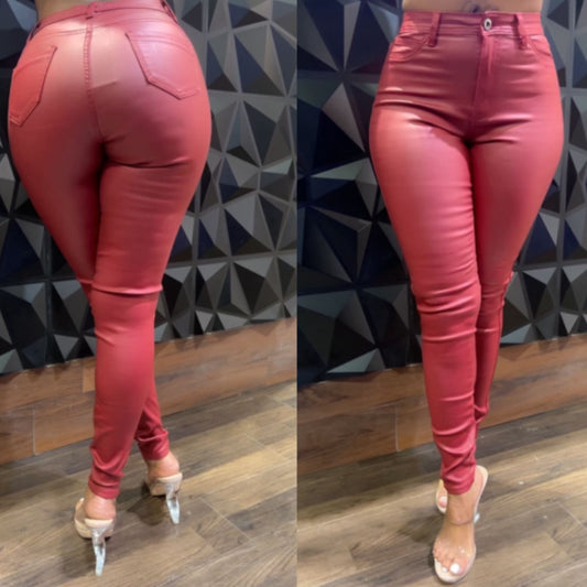 Erin Red Vegan Leather Pants